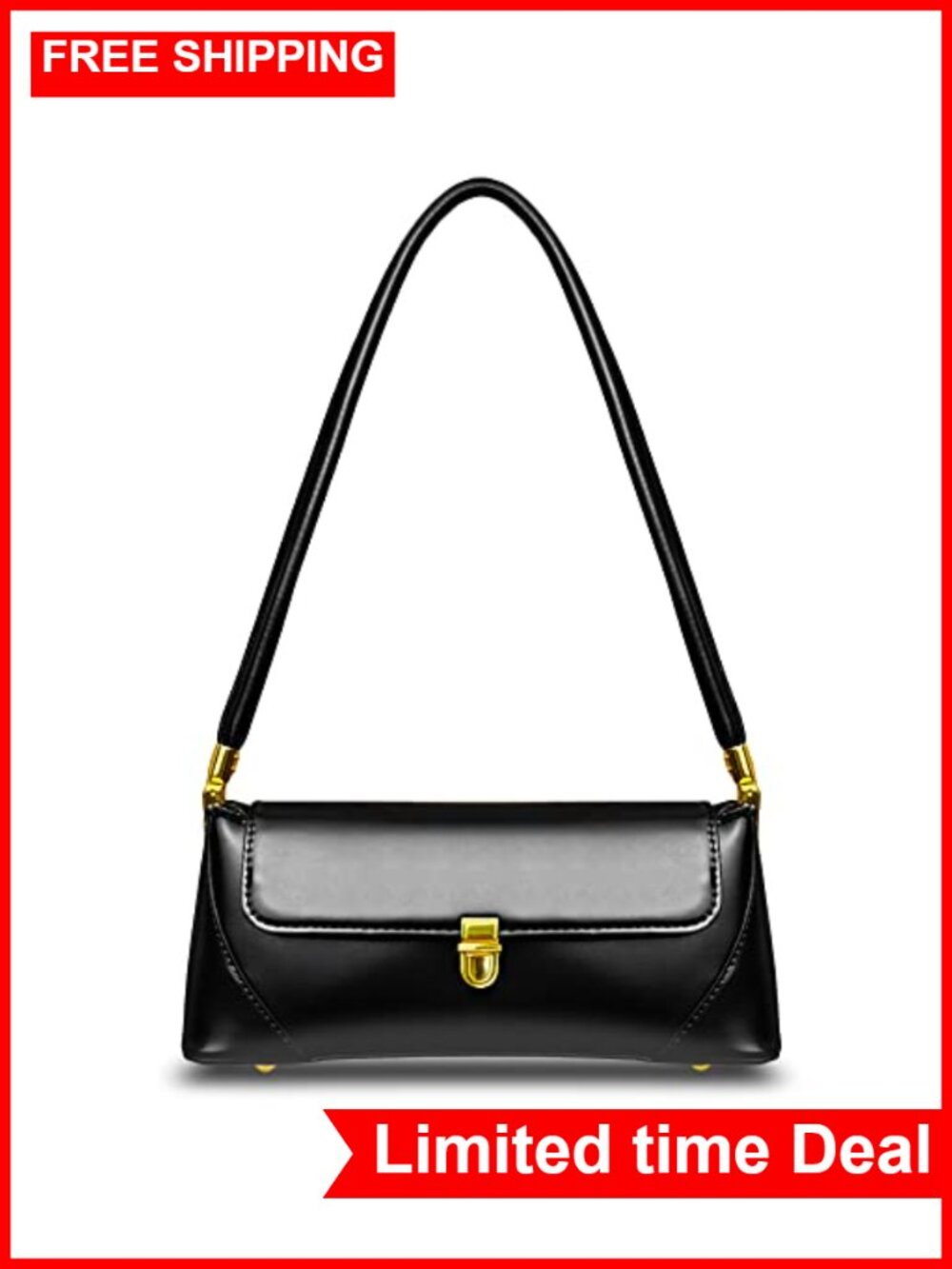 PU Leather Vintage Shoulder Bag Flat Bottom, Gold Hardware